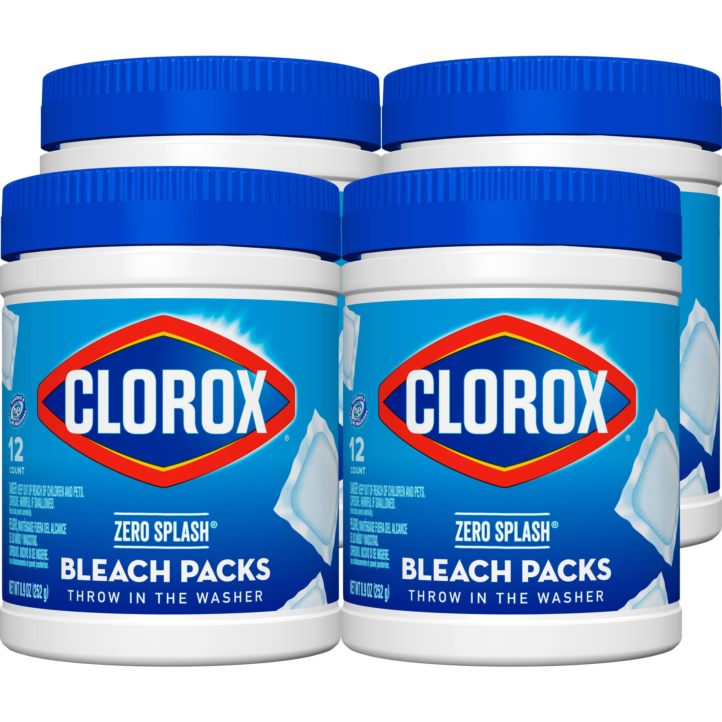 Clorox Zero Splash Bleach Packs Laundry Pods, 4 Pack