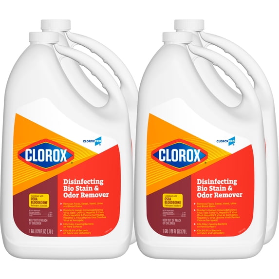 CloroxPro Clorox Disinfecting Bio Stain and Odor Remover Refill, 128 Fl Oz, Pack of 4