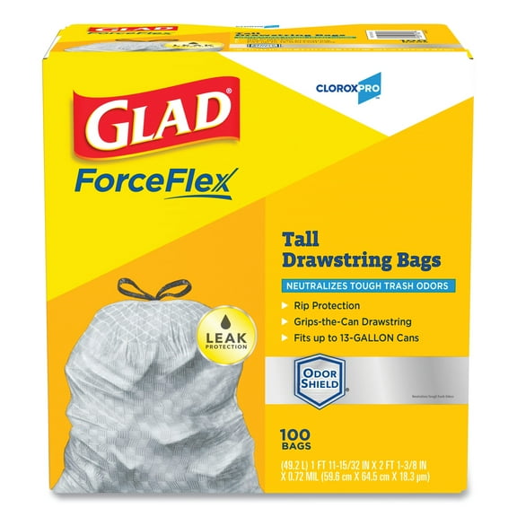 CloroxPro ForceFlex Tall Kitchen Drawstring Bags, 13 Gallon, 100 Count