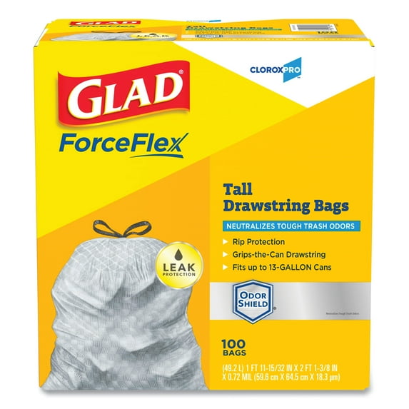 CloroxPro ForceFlex Tall Kitchen Drawstring Bags, 13 Gallon, 100 Count
