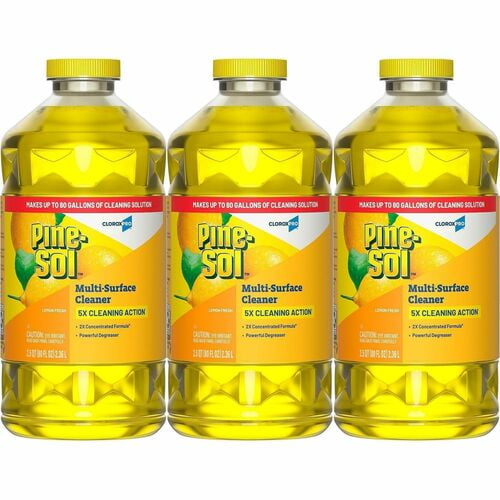 CloroxPro Pine-Sol® Multi-Surface Cleaner, Concentrate, Liquid, 80 fl oz (2.5 quart), Lemon Fresh Scent, Deodorize, Disinfectant, Dilutable, Yellow (60607) | 2 Cartons (6 Total)