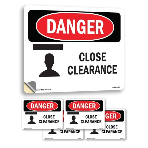 Close Clearance OSHA Danger Vinyl Decal Label 10 Inch x 7 Inch - 5 Pack