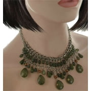 Close-Fitting Green Beaded Statement Bib Fringe Collar Choker Necklace Ladies Adult Female Women