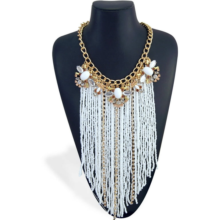 Close Fitting Imitation Gold White Seedbead and Rhinestone Chain