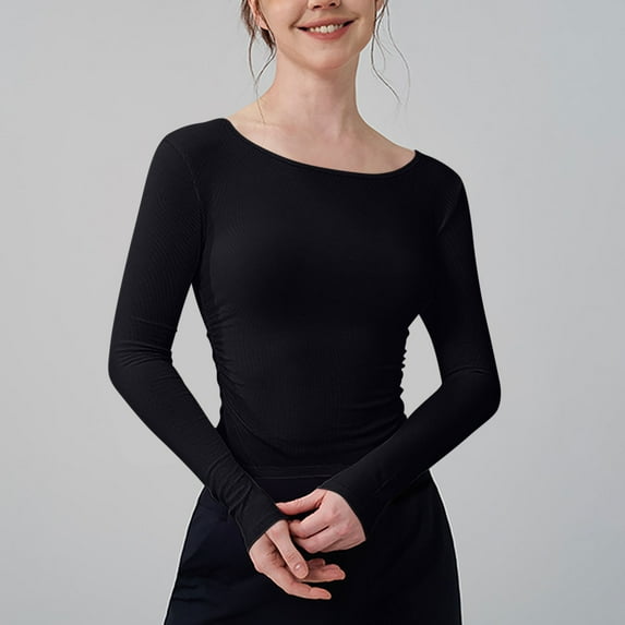 Close Fitting Shirts for Women Autumn Winter Seamless Layering Shirts with Long Sleeve Solid Color Crew High Neck Lightweight Breathable Warm Inner Fitness Tops