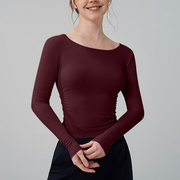 Close Fitting Shirts for Women Autumn Winter Seamless Layering Shirts with Long Sleeve Solid Color Crew High Neck Lightweight Breathable Warm Inner Fitness Tops