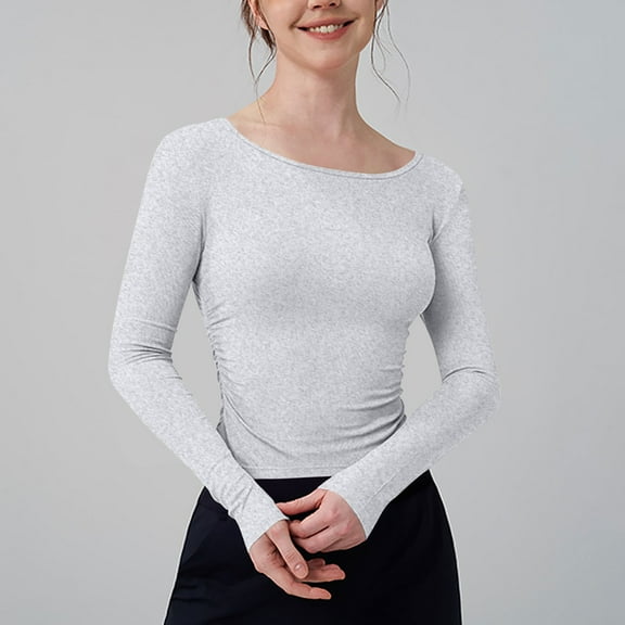 Close Fitting Shirts for Women Autumn Winter Seamless Layering Shirts with Long Sleeve Solid Color Crew High Neck Lightweight Breathable Warm Inner Fitness Tops