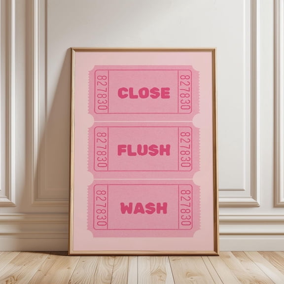 Close Flush Wash Bathroom Tet Rule | Pink Pastel Retro Art | Trendy Wall Art Unframed Paper Print