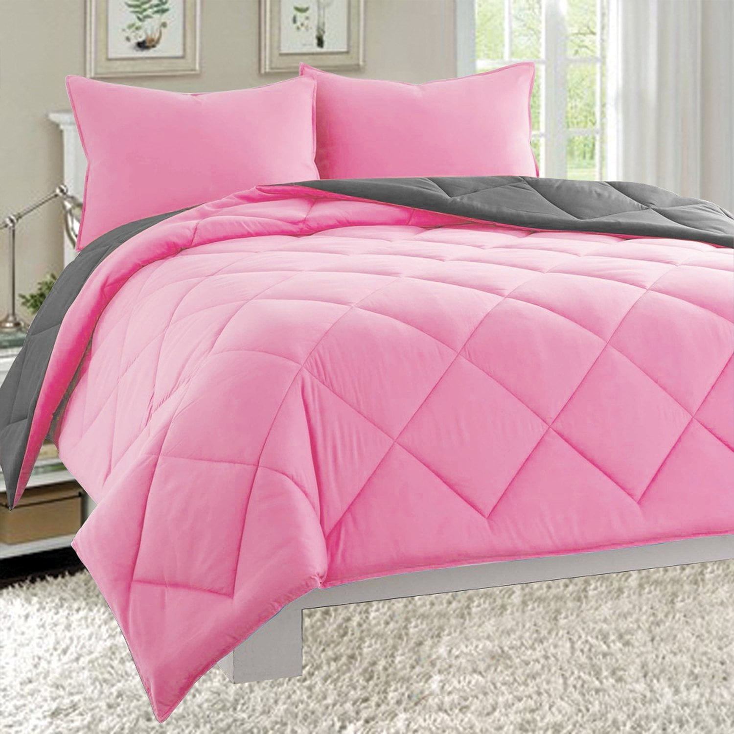 Close Out Deal 3pc Comforter Set-Full/Queen Pink/Gray