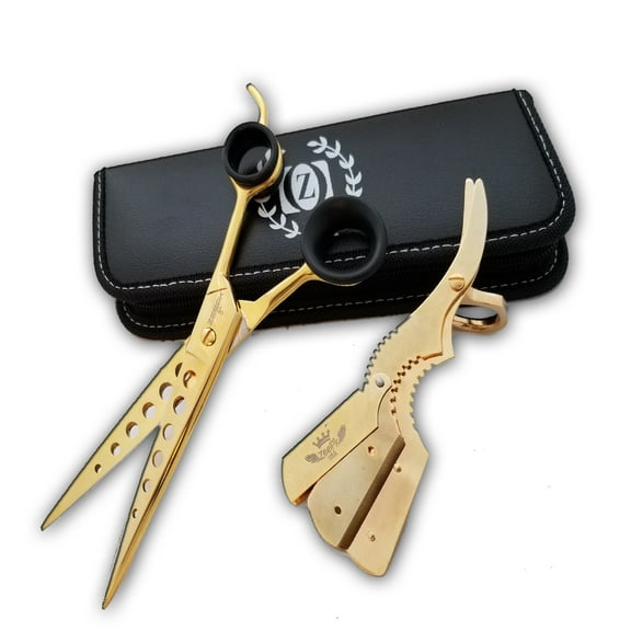 Close Shave Razor Blade + Barber Shears Hair Cutting Scissors Tijeras 8" Set Kit