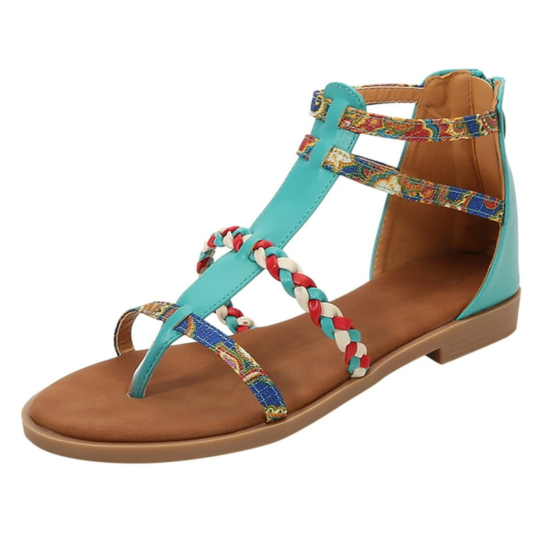 Close Toe Sandals for Women Womens Support Sandals Sandals with Straps for Women Womens Flat Shoes Casual Bohemian Sandals Boho Beach Sandals Flip
