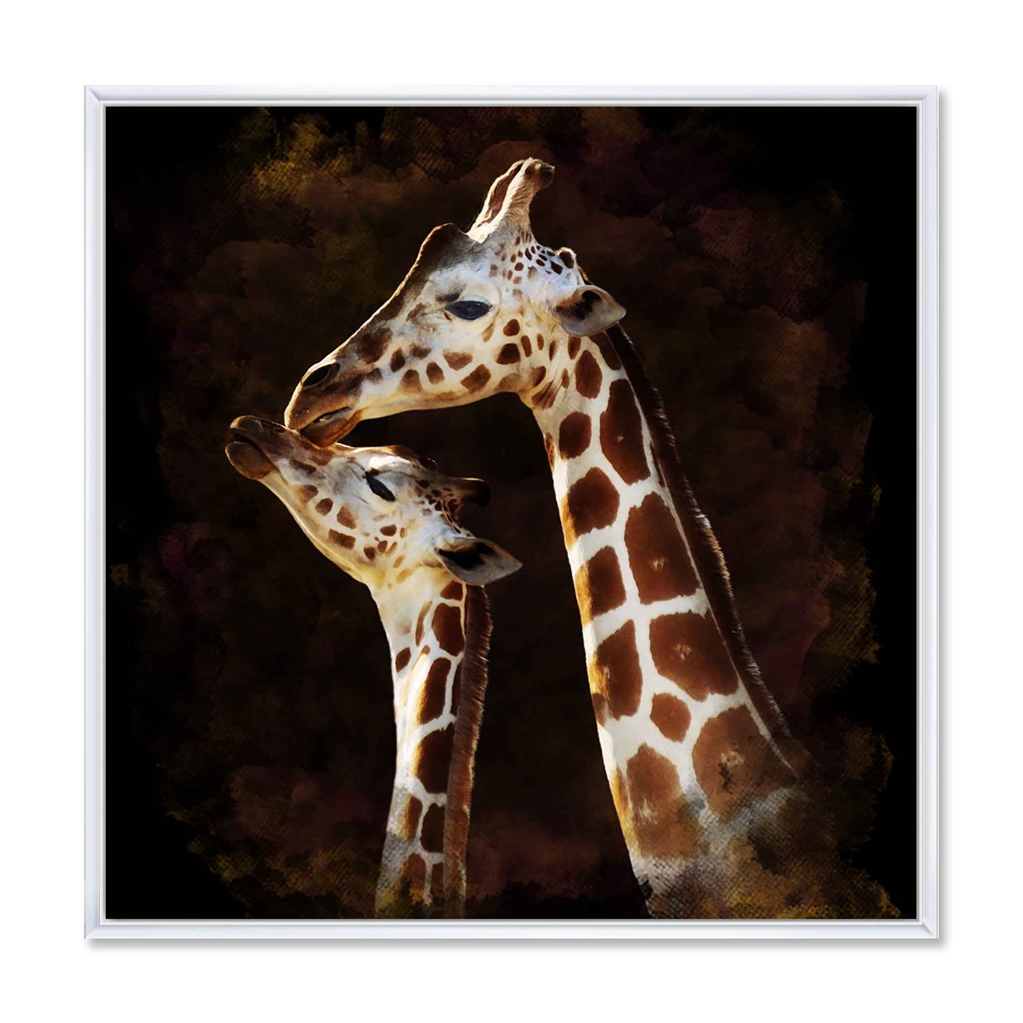 Close UP Of Two Giraffes Kissing I 16 in x 16 in Framed Painting Canvas Art Print, by Designart