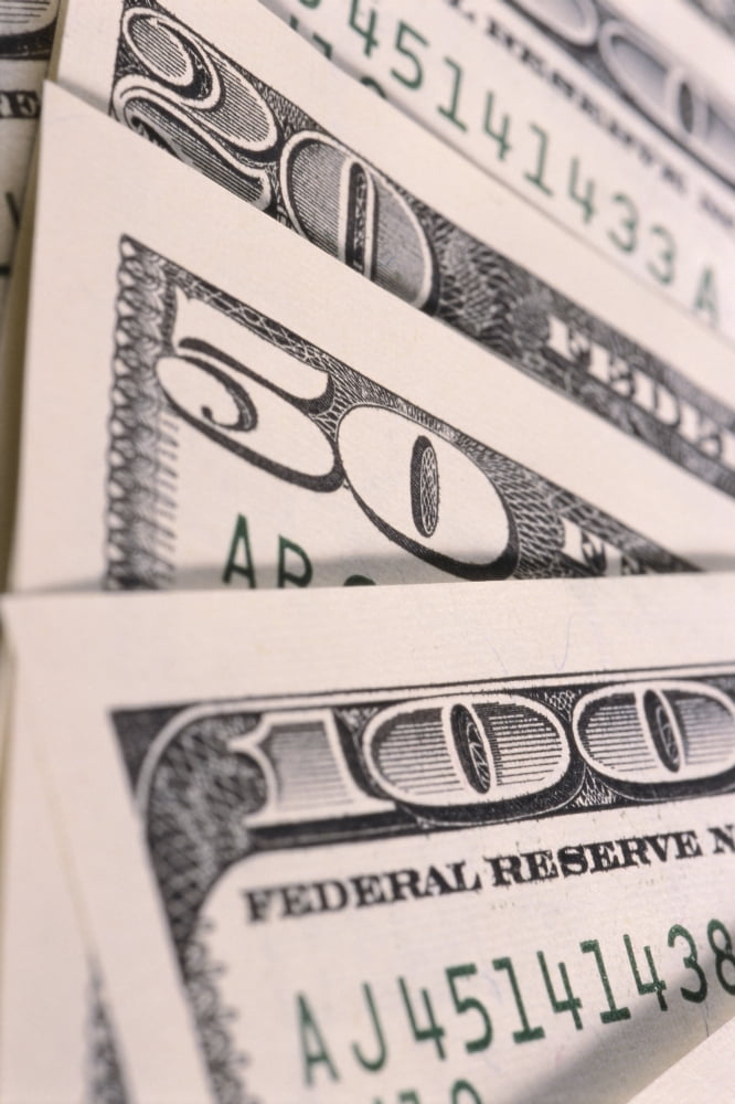 Close-Up Detail Of Upper Left Hand Corner Of New Currency 100 50 And 20 Dollar Bill Canvas Art - Tomas del Amo Design Pics (12 x 19)