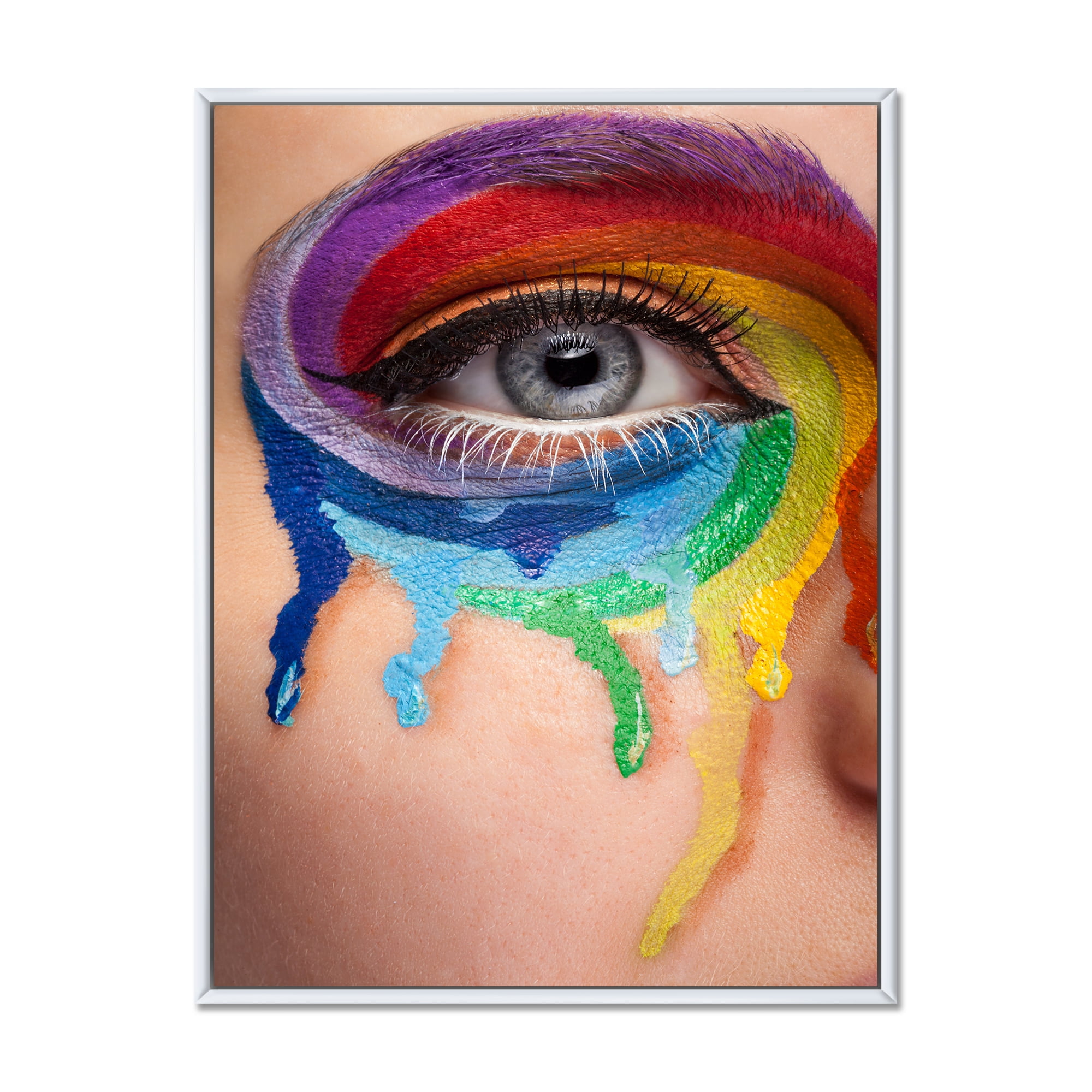 Close Up Eye With Colourful Cry In A Wheel Arround 12 in x 20 in Framed Photography Canvas Art Print, by Designart