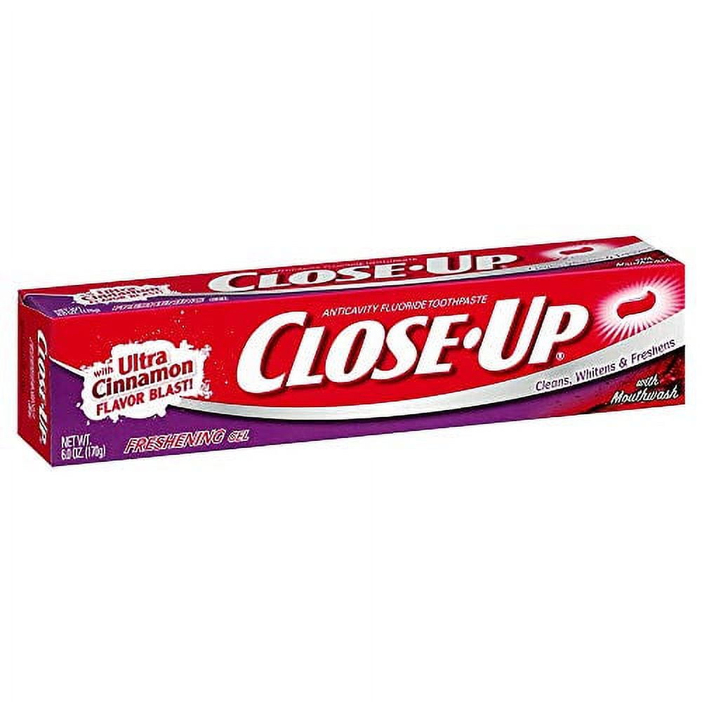 Close-Up Fluoride Toothpaste Freshening Red Gel 6 Oz | Whitening Toothpaste Sensitive Teeth | Cinnamon Flavor Blast | Oral Care | Original Toothpaste with Mouthwash | Cavity Protection