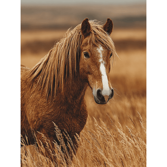 Close Up Highland Pony Canvas Print, Brown Grazing Horse Art, Farmhouse Western Rustic Bedroom Wall Decor