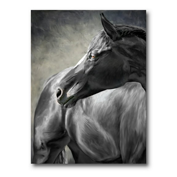Close Up Of A Black Horse 8 in x 12 in Painting Canvas Art Print, by Designart