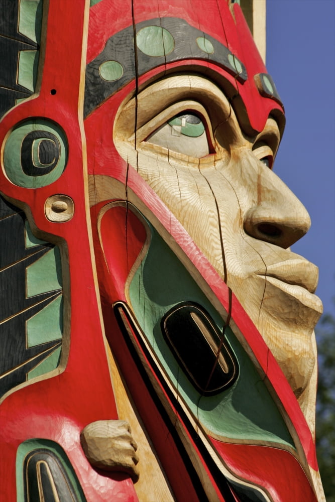 Close Up Of A Face On A Traditional Haida Totem Carving In Ketchikan Alaska Canvas Art - Clark Mishler Design Pics (11 x 17)