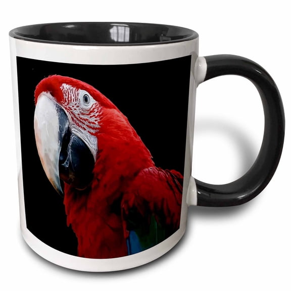 3drose, Close-up of a Green Winged Macaw Parrot, 11oz Two-tone Black Mug