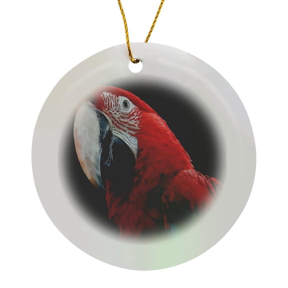 3drose, Close-up of a Green Winged Macaw Parrot, Circle Porcelain Ornament