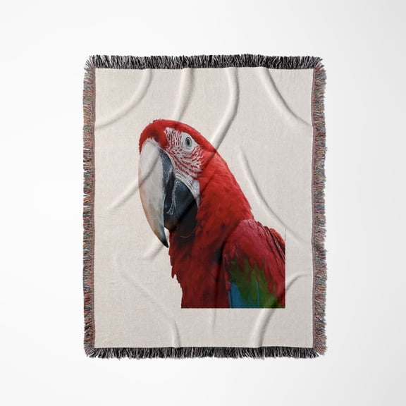 Close-Up Of A Green Winged Macaw Parrot Cut Out, Woven Blanket