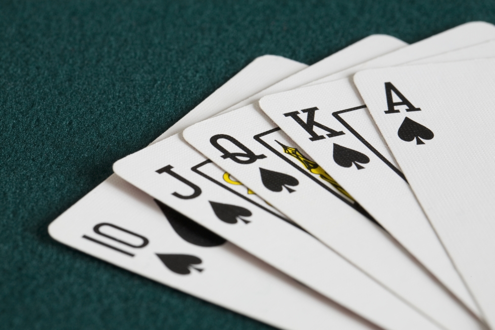 Close-Up Of Blackjack Playing Cards Showing Spades Royal Flush Canvas Art - Michael Interisano  Design Pics (38 x 24)