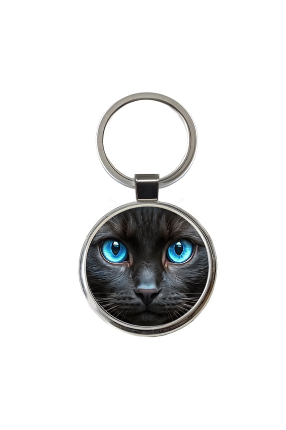Close-Up Of Blue Cat Eyes Metal Round Keychain