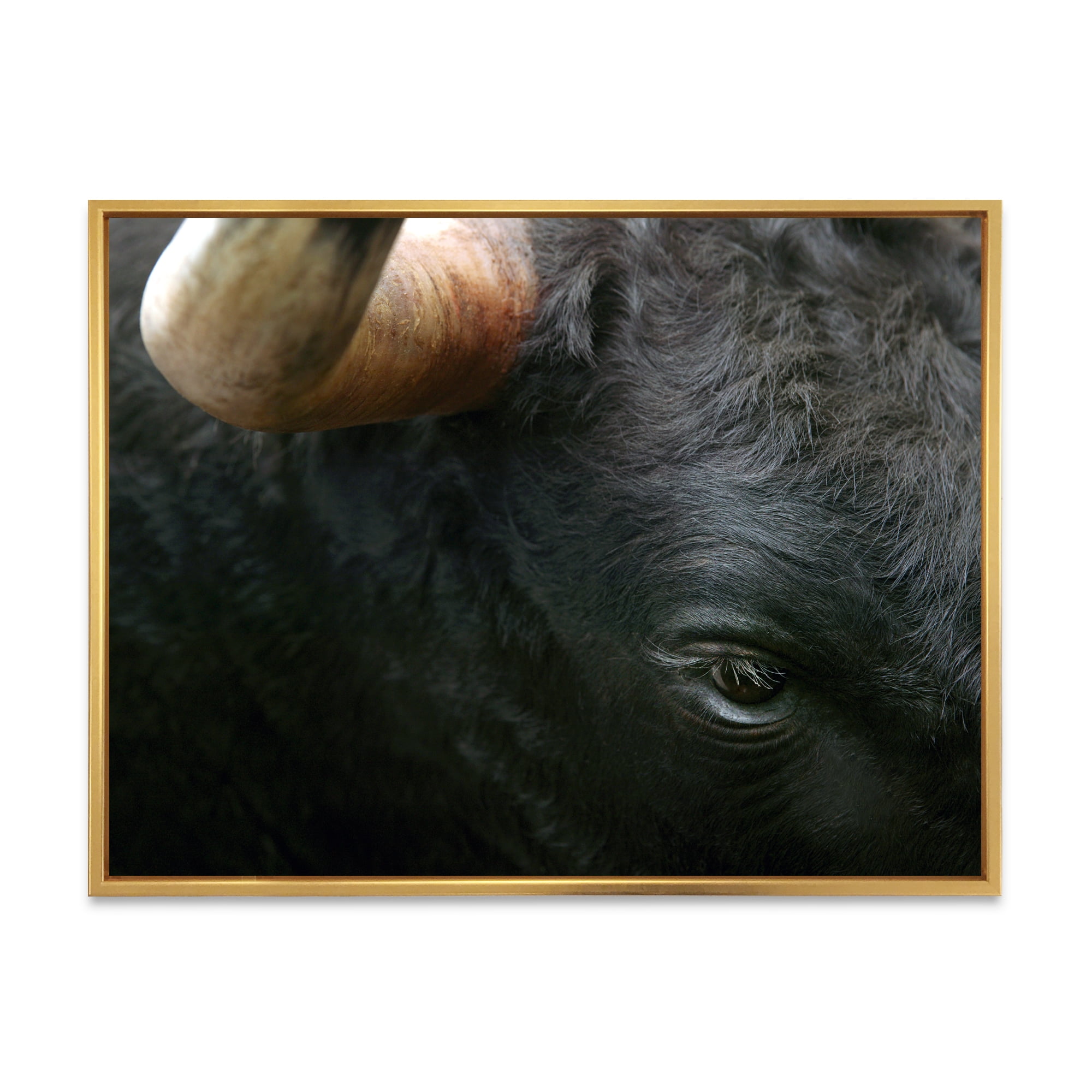 Close-Up Of Eye Fighting Bull Head 32 in x 24 in Framed Painting Canvas Art Print, by Designart