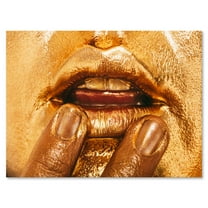 Close Up Of Female Lips With Bright Golden Makeup I 8 in x 12 in Painting Canvas Art Print, by Designart