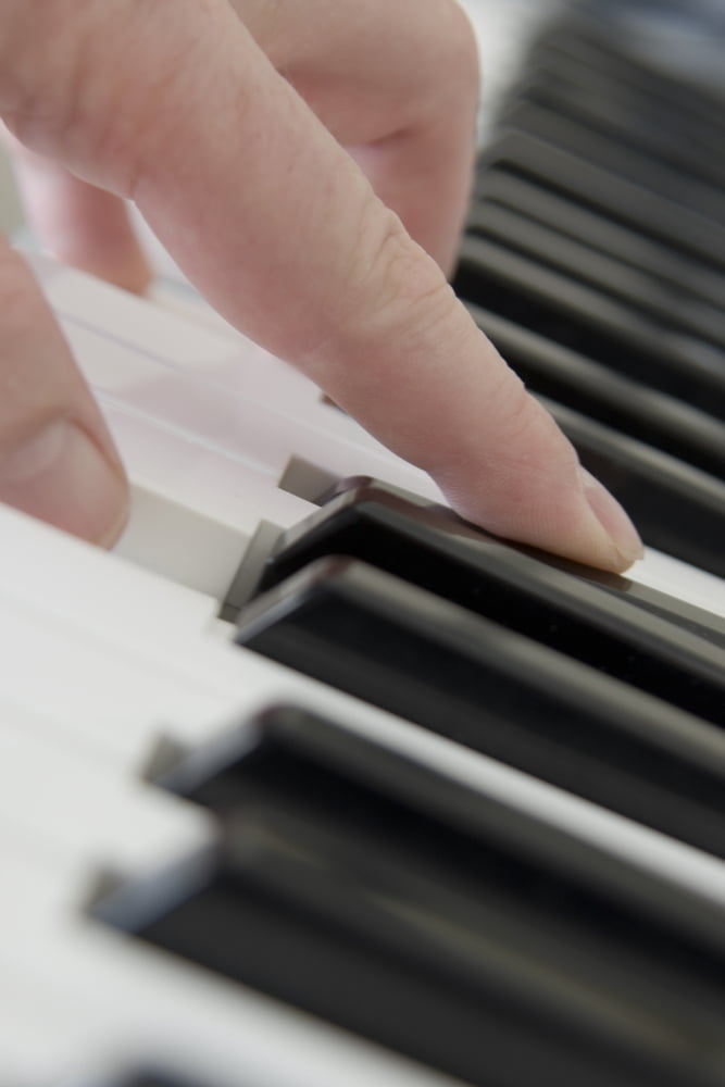Close Up Of Finger Playing Piano Keyboard Canvas Art - John Short Design Pics (22 x 34)