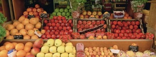 Close-Up Of Fruits In A Market Rue De Levy Paris France Canvas Art - Panoramic Images (36 x 13)
