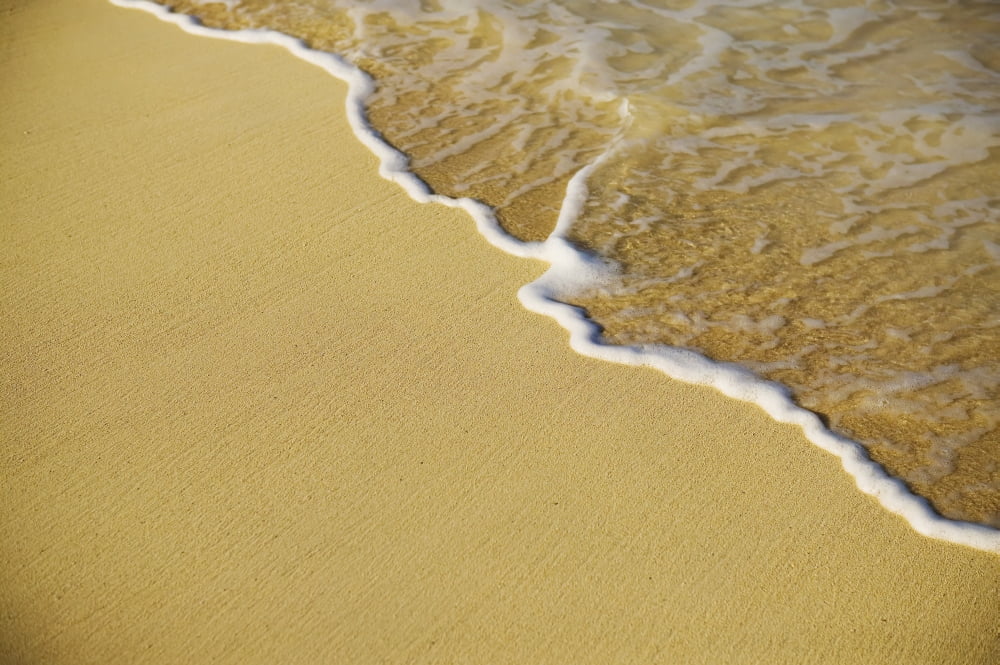 Close-Up Of Gentle Waves Washing Onto Sandy Tropical Beach Canvas Art - Dana Edmunds Design Pics (34 x 22)