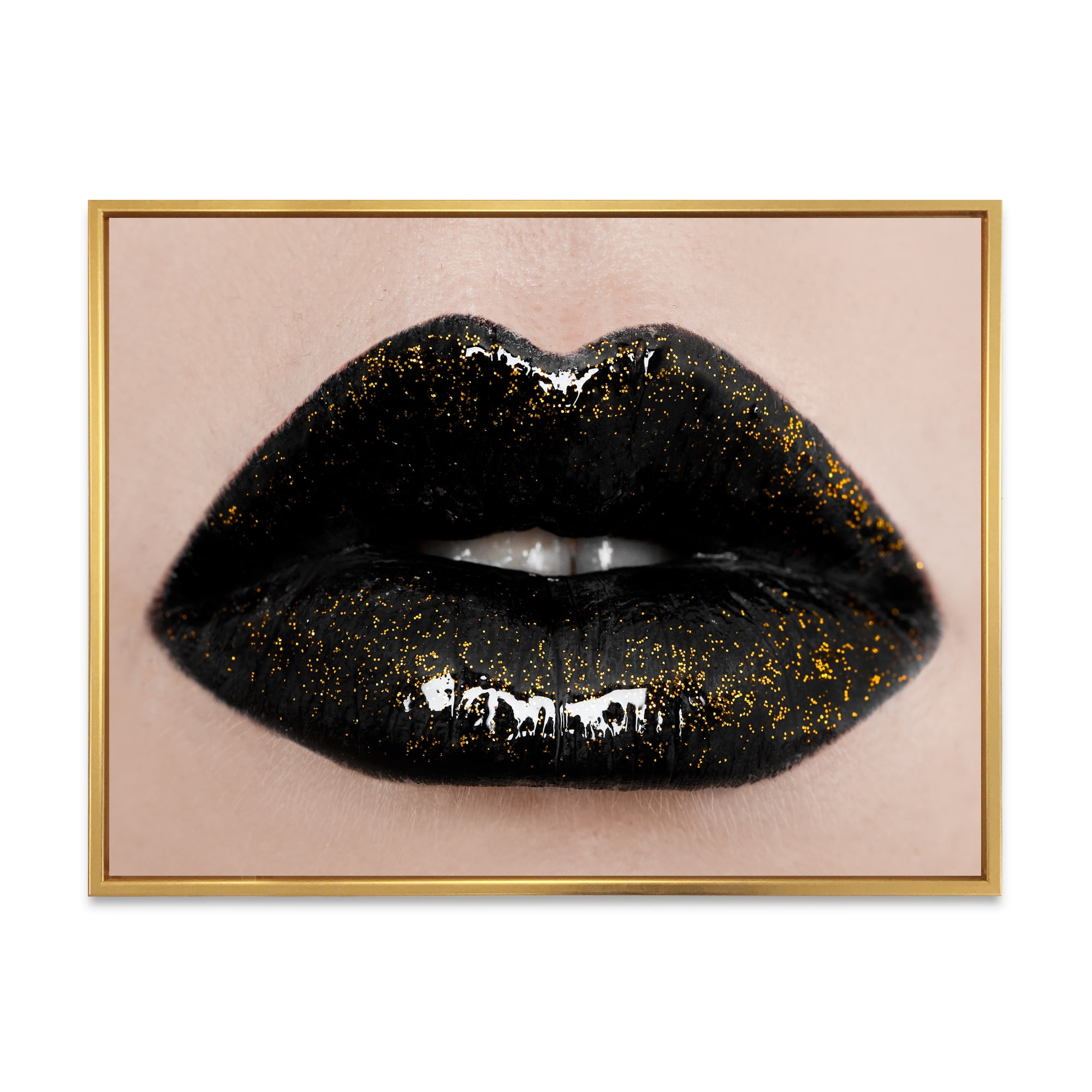 Close-Up Of Gorgeous Female Lips I 32 in x 24 in Framed Photography Canvas Art Print, by Designart