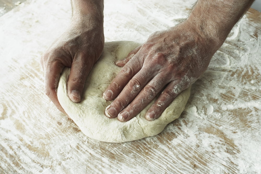Close-Up Of Hands Kneading Dough Canvas Art - Bruno Crescia Design Pics (38 x 24)