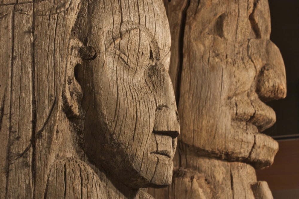 Close Up Of Historic Totem Poles In Ketchikan Alaska Canvas Art - Clark Mishler Design Pics (34 x 22)