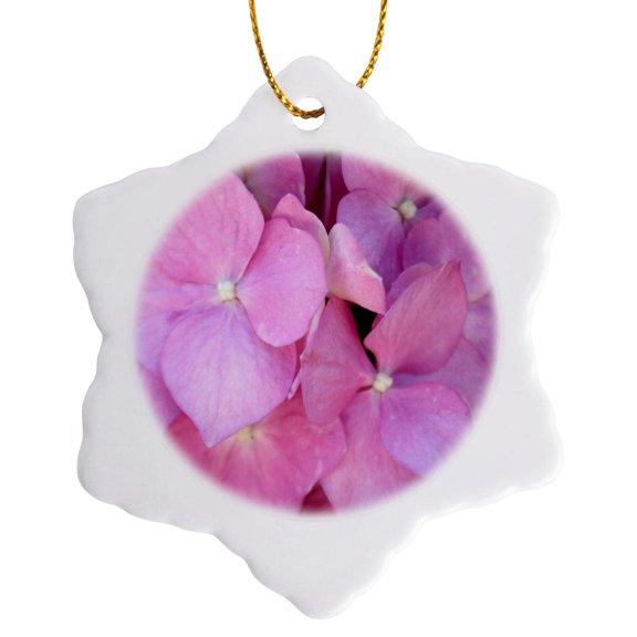 3drose, Close up of Pink Hydrangea Blossom, 3 inch Snowflake Porcelain Ornament