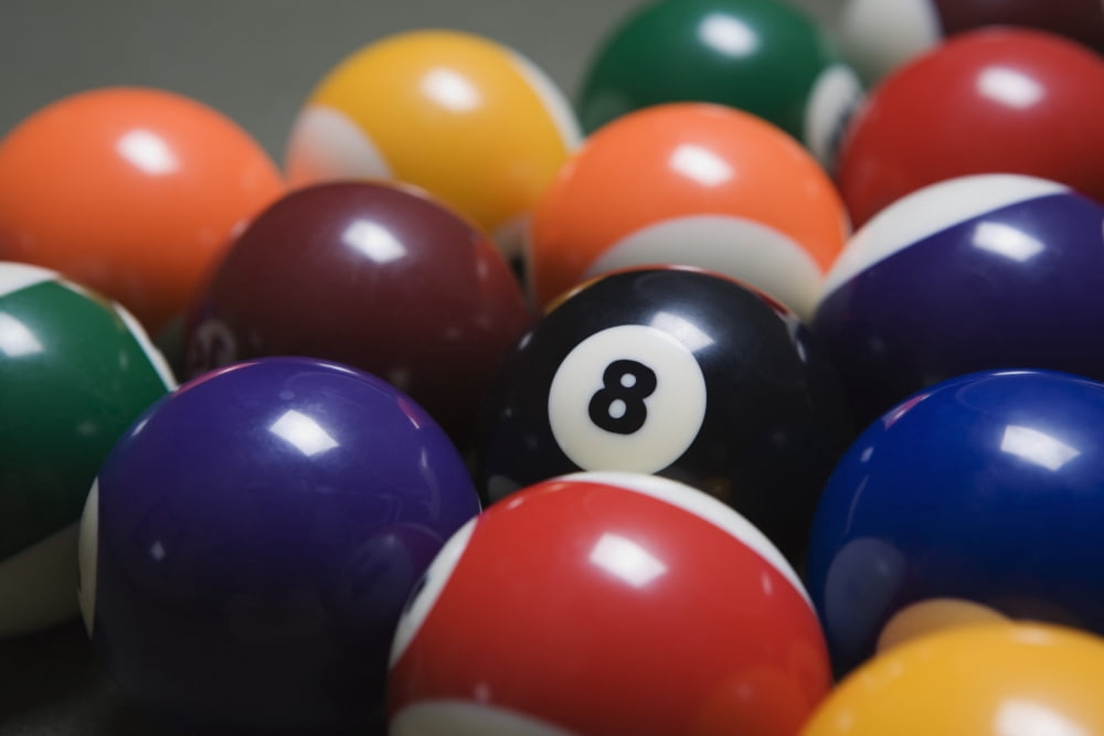 Close Up Of Pool Balls Racked On A Billiard Table Focused On The Eight Ball Canvas Art - Michael Interisano Design Pics (36 x 24)