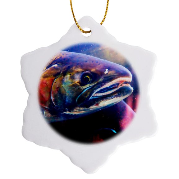 3drose, Close-up of Salmon Migration, Issaquah Hatchery, Washington., 3 inch Snowflake Porcelain Ornament