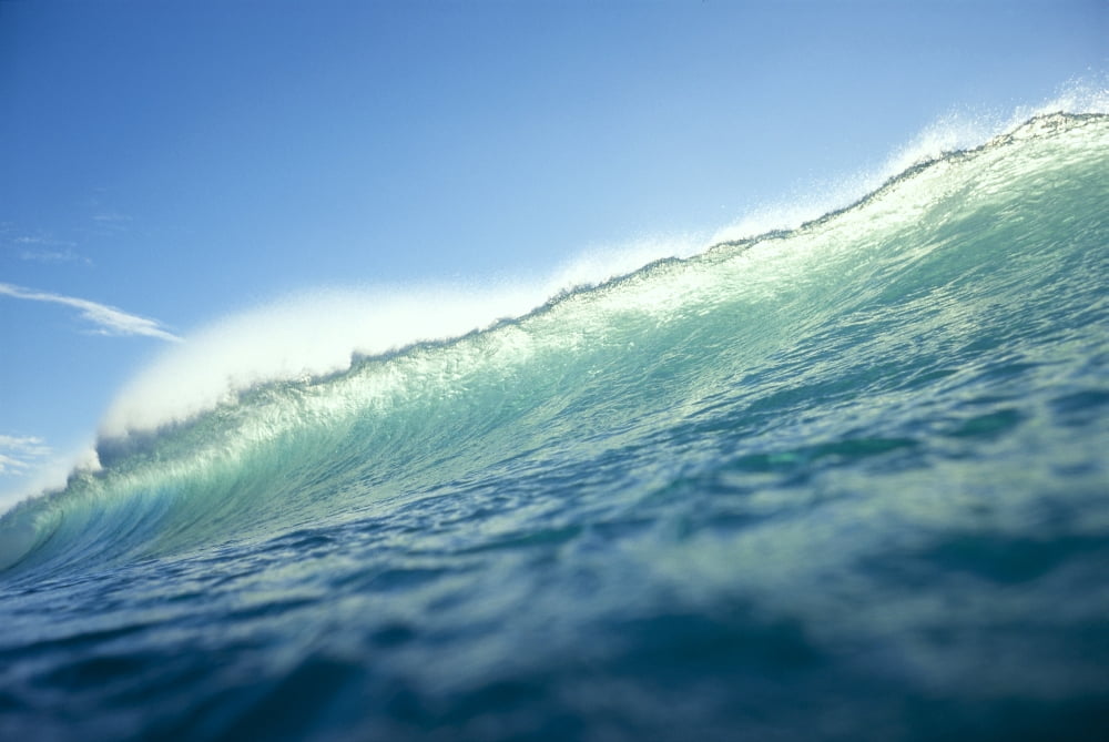 Close-Up Of Shimmery Turquoise Tipped Wave About To Break C1731 Canvas Art - Vince Cavataio Design Pics (19 x 12)