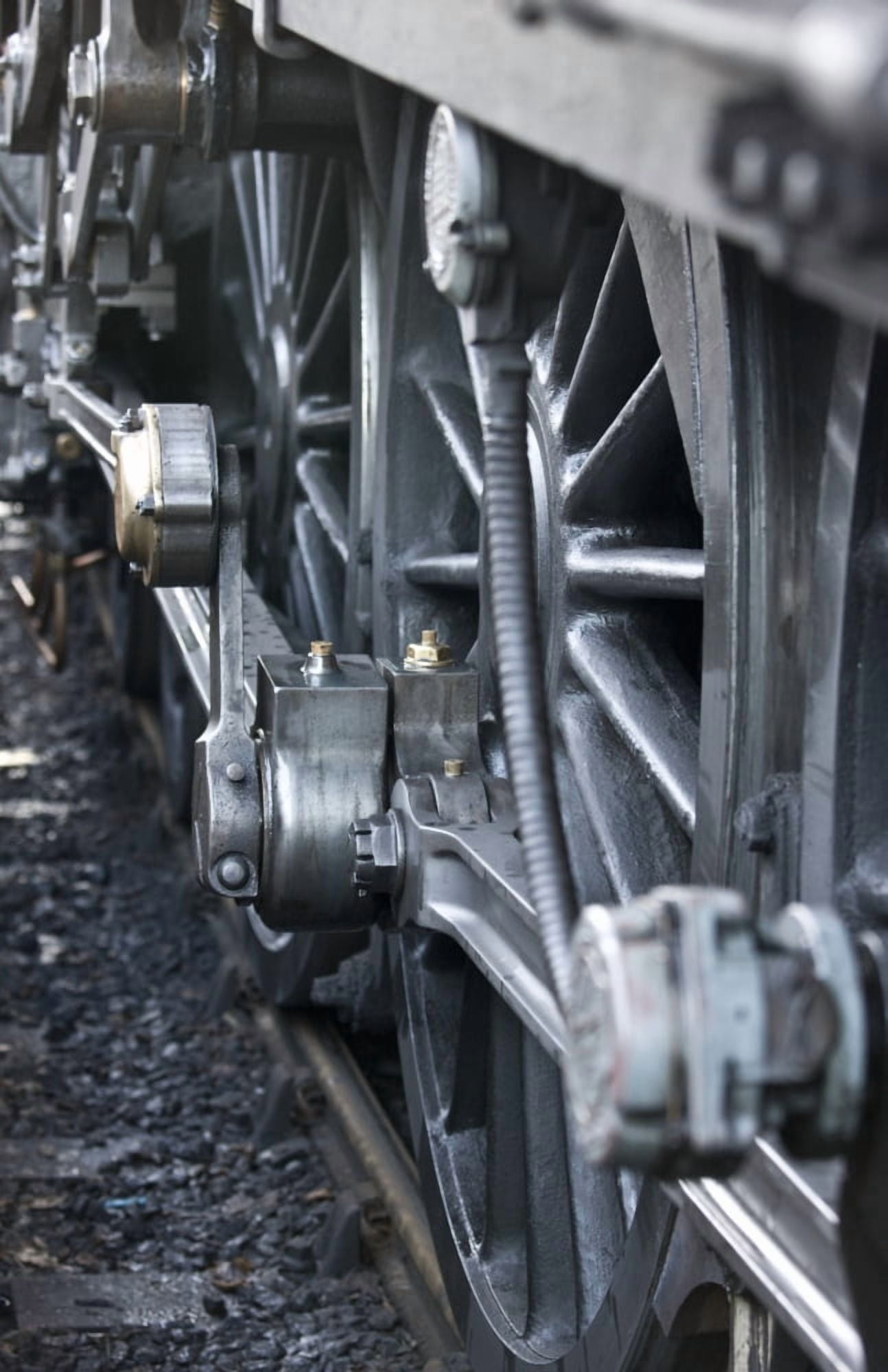 Close-Up Of Steam Engine Train Wheel Canvas Art - John Short Design Pics (22 x 34)