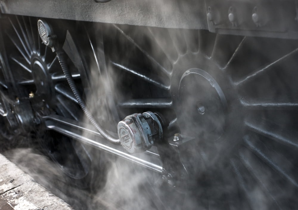 Close-Up Of Steam Engine Train Wheels Canvas Art - John Short Design Pics (34 x 24)