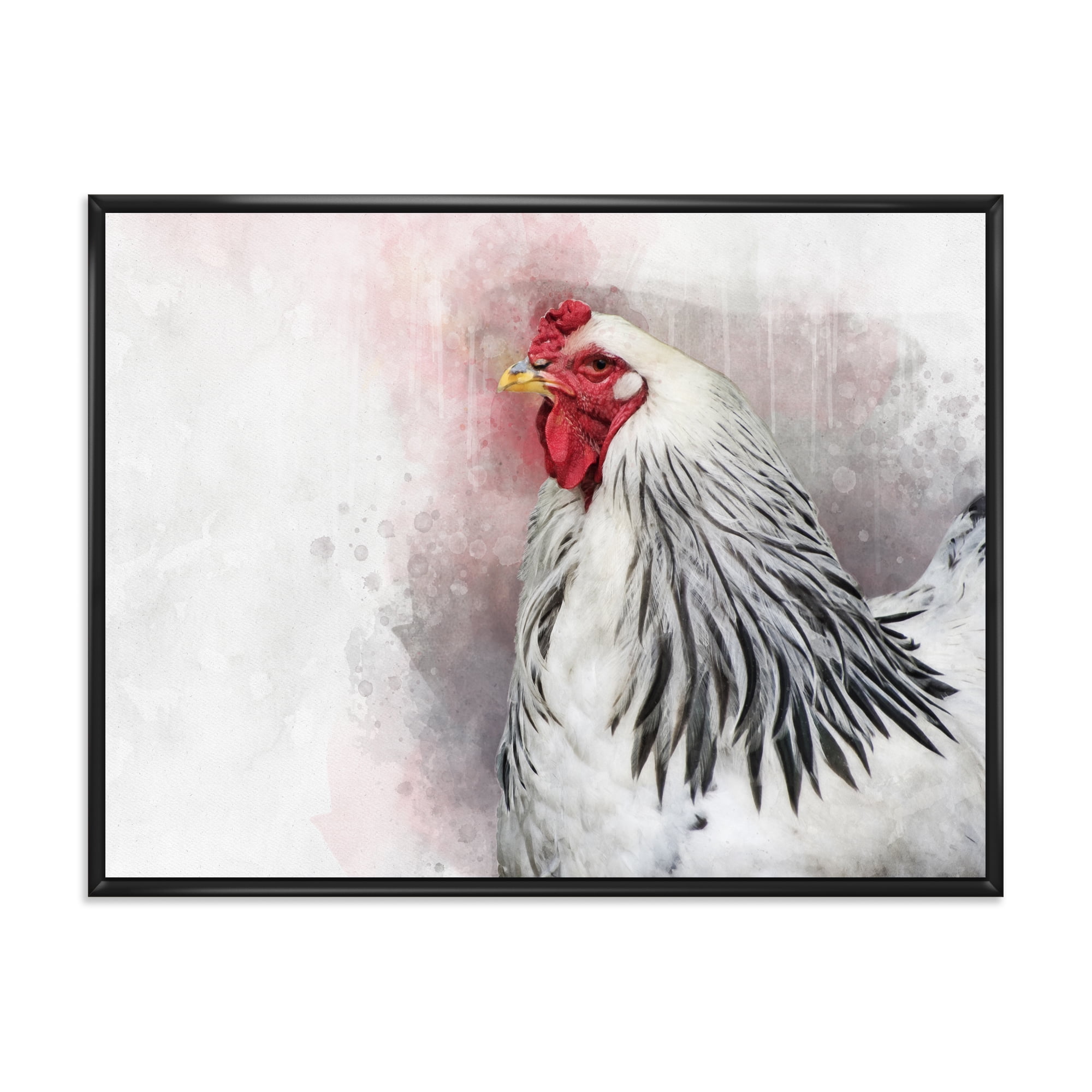 Close Up Of White Columbia Brahma Rooster Bird 32 in x 16 in Framed Painting Canvas Art Print, by Designart