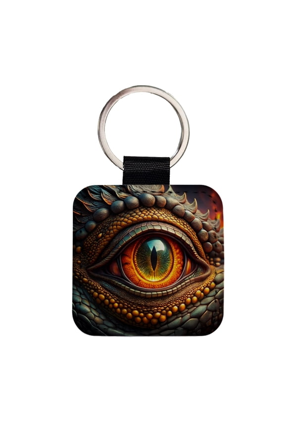 Close-Up Of a Dragon's Eye Fantasy Faux Leather Square Keychain