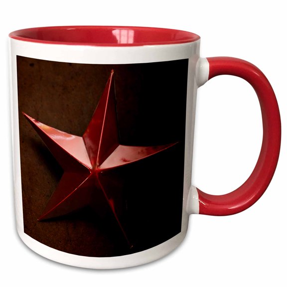 3drose, Close up Photograph of a Red Star Tree Topper Against a Concrete Floor, 15oz Two-tone Red Mug
