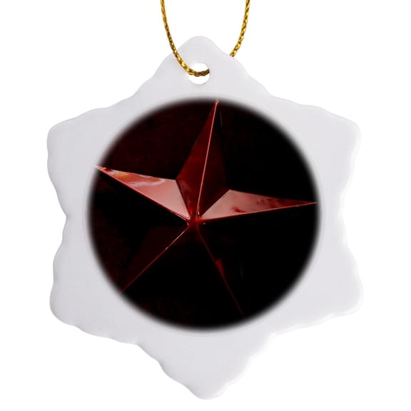 3drose, Close up Photograph of a Red Star Tree Topper Against a Concrete Floor, 3 inch Snowflake Porcelain Ornament