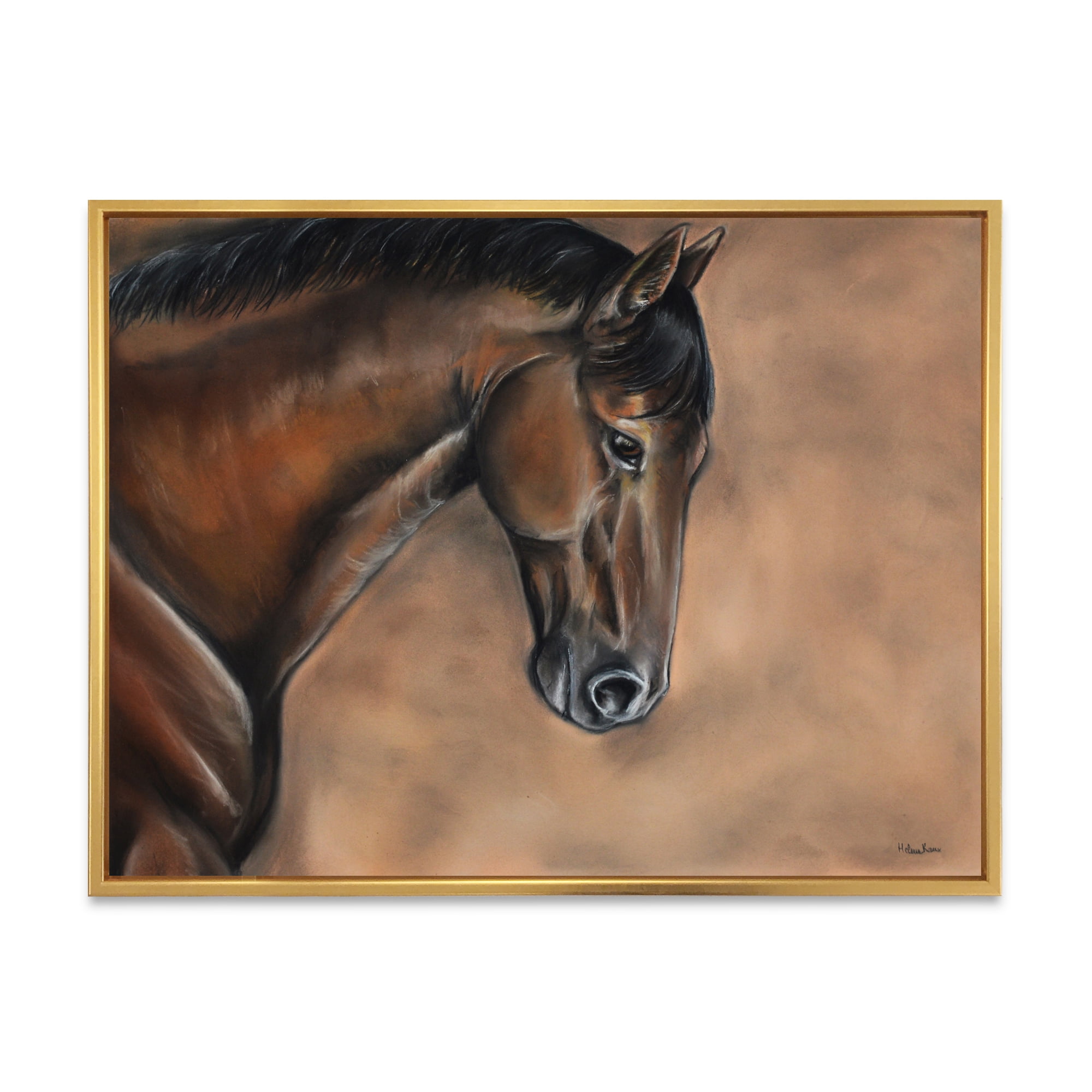 Close Up Portrait Of A Brown Bay Horse 32 in x 24 in Framed Photography Canvas Art Print, by Designart