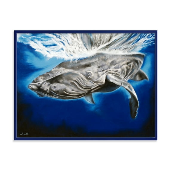 Close Up Portrait Of A Humpback Whale 20 in x 12 in Framed Painting Canvas Art Print, by Designart