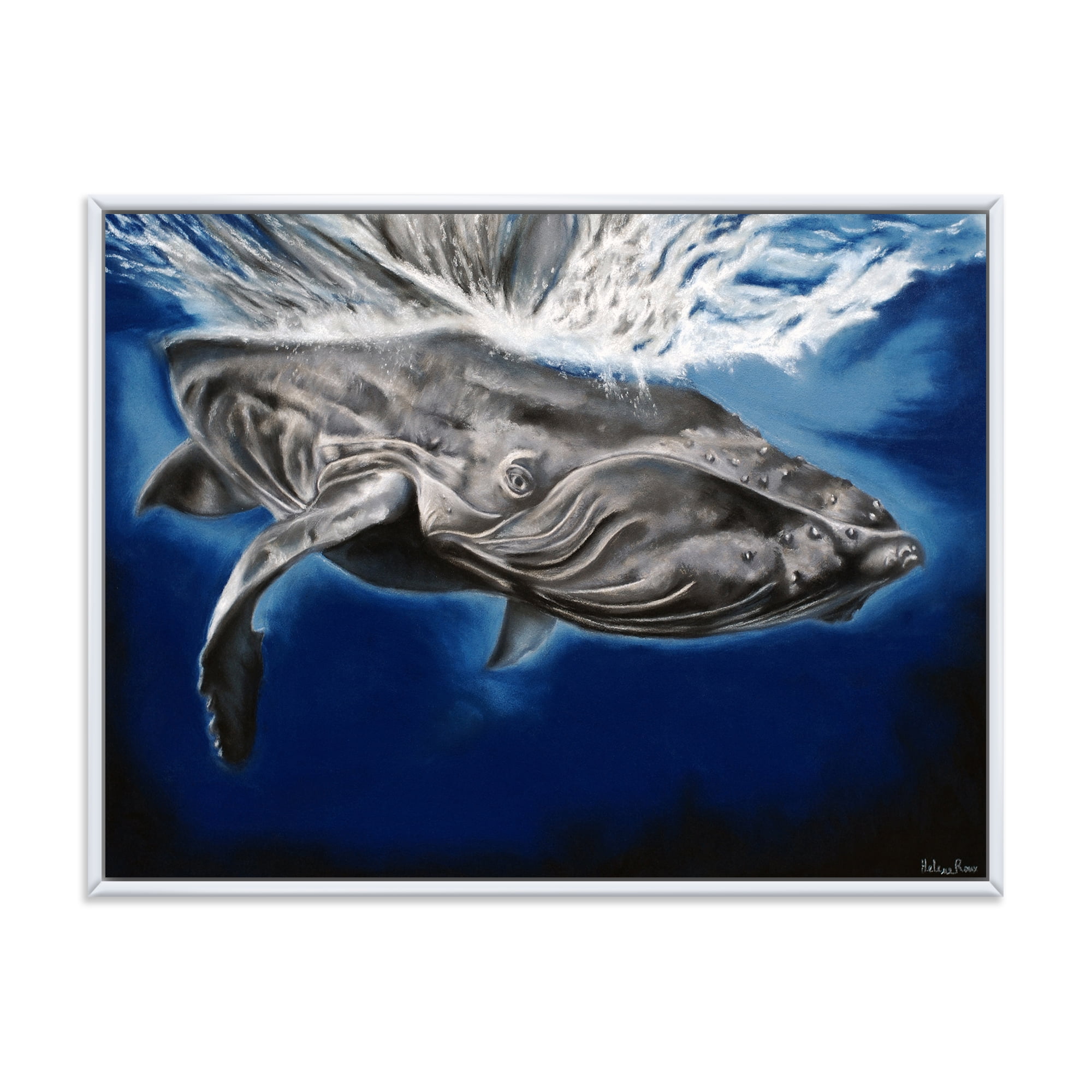 Close Up Portrait Of A Humpback Whale 20 in x 12 in Framed Painting Canvas Art Print, by Designart
