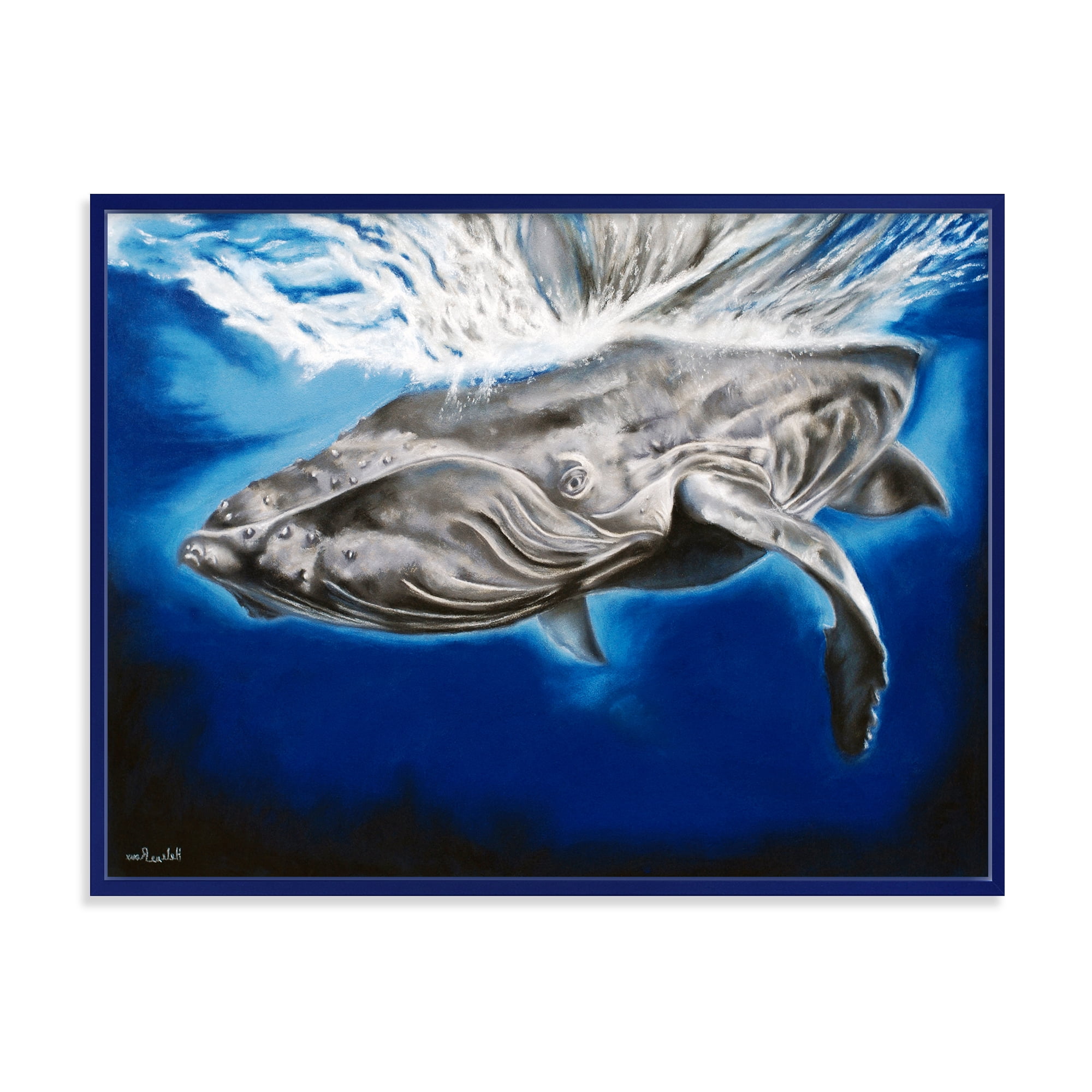 Close Up Portrait Of A Humpback Whale 32" x 16" Framed Painting Canvas Art Print, by Designart