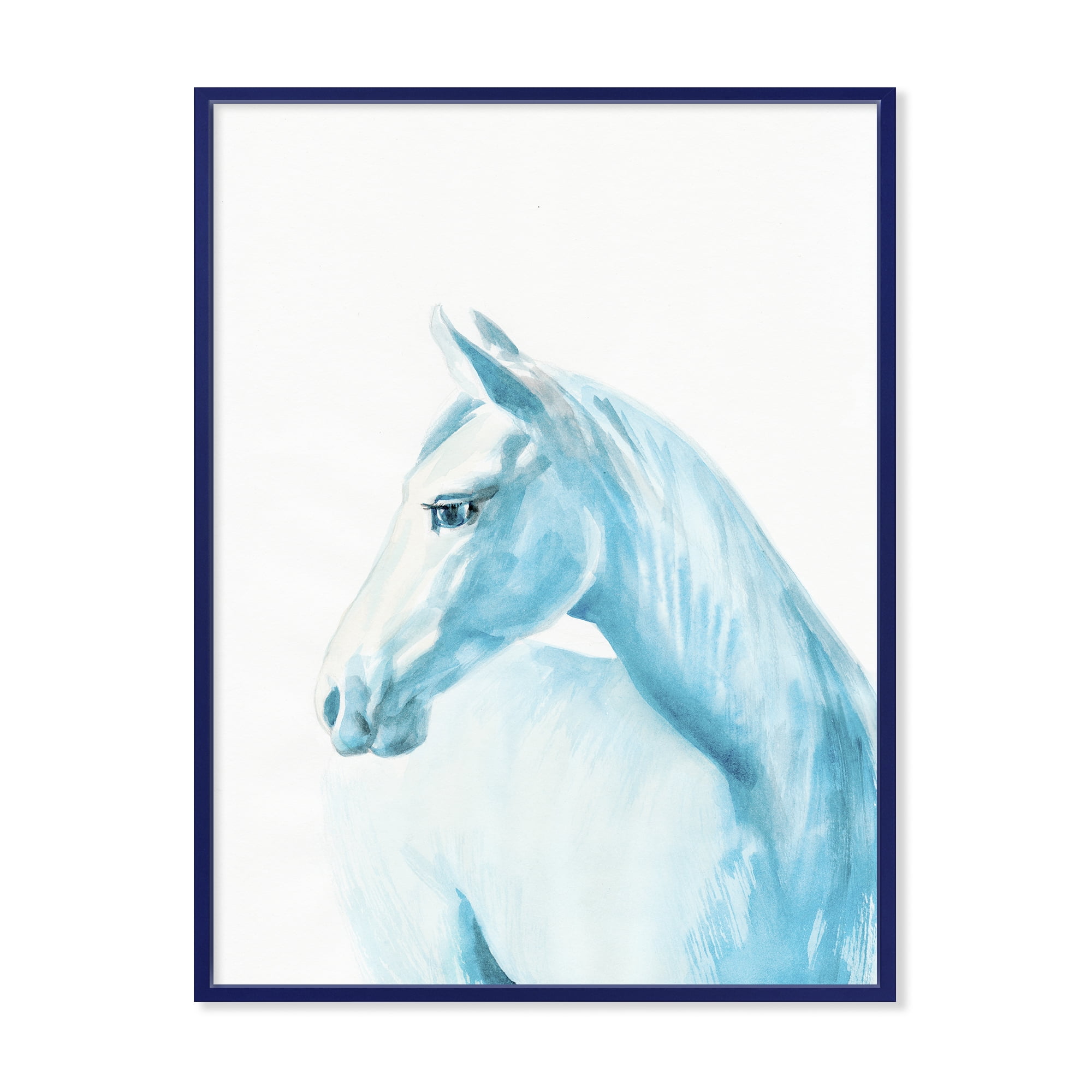 Close Up Portrait Of A Light Blue Horse 16 in x 32 in Framed Painting Canvas Art Print, by Designart